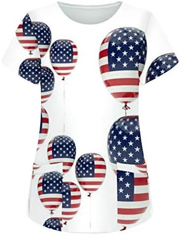 4. srpnja Košulje za žene američke zastave Ljetni kratki rukavi V vrat s 2 džepa bluza gornji odmor casual radna odjeća