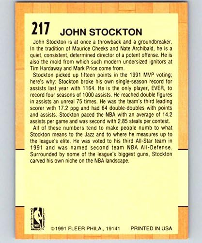 1991-92 Fleer košarka 217 John Stockton Utah Jazz kao službeni NBA trgovačka karta iz Fleer/Skybox