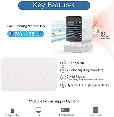 Prijenosni klima uređaji-Mini klima uređaj Fan Osobni klima uređaj za sobu, 4-u-1 mali izmjenični AC prijenosni AC ventilator